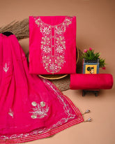 Chanderi Silk Suit with Dhola Silk Dupatta & Heavy Neck Embroidery
